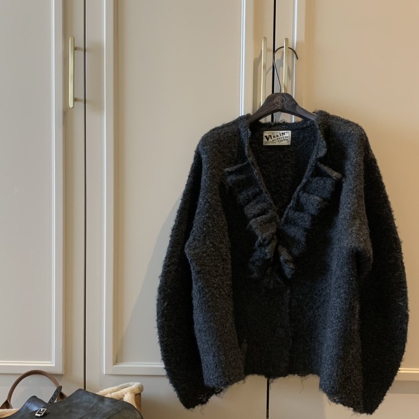 VIRKIN东大门㊣实拍女装新款时尚休闲真品针织衫褶边针织开衫