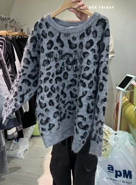 BLACK FRIDAY韩国直邮㊣女士新款时尚推荐25秋冬针织衫豹纹