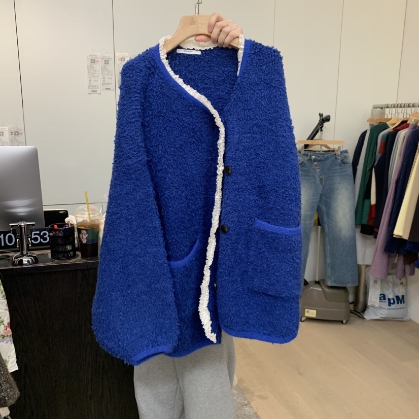 DOHWAJI东大门㊣直邮女士新品休闲时尚人气毛衣开襟衫羊毛蕾丝