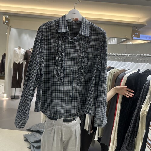 SHOP BENE_Bene东大门直邮㊣女士26秋季新款时尚衬衫荷叶边格子