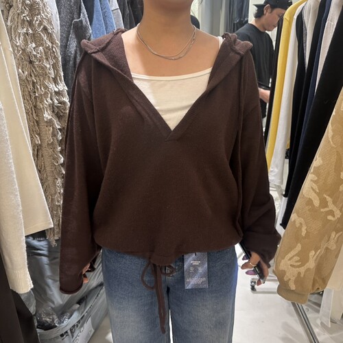 RENDER东大门直邮㊣女装26秋季新品热卖时尚卫衣V领连帽针织衫