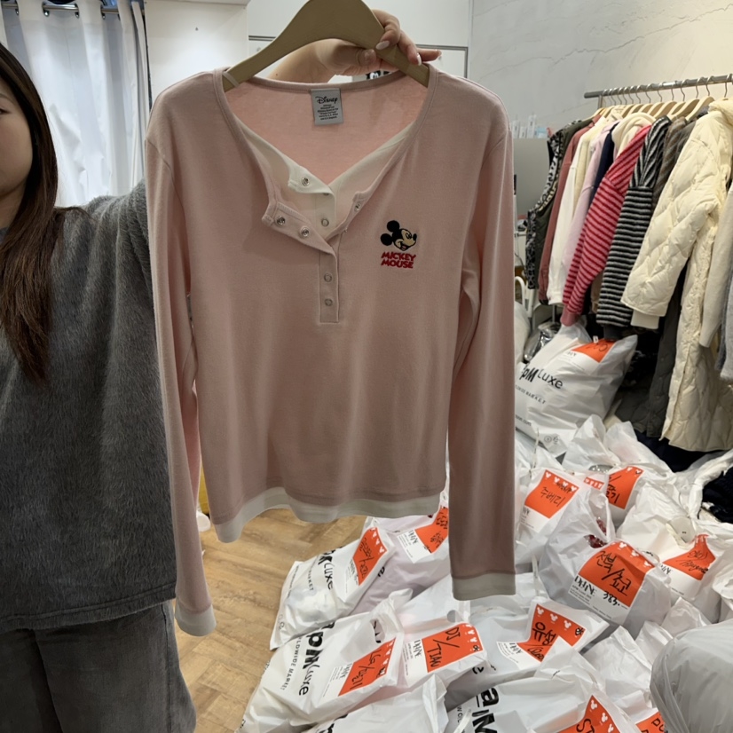 DE LINE东大门㊣直邮女士新品休闲真品25秋冬推荐长袖T恤纽扣