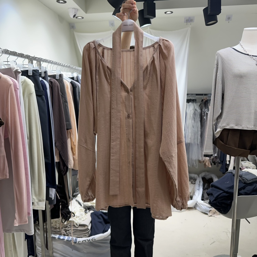 OWNS韩国代购㊣女装新品热卖25秋冬真品推荐休闲衬衫含腰带