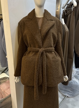 VISUAL SPACE东大门㊣代购女装新款休闲短款大衣含腰带泰迪熊