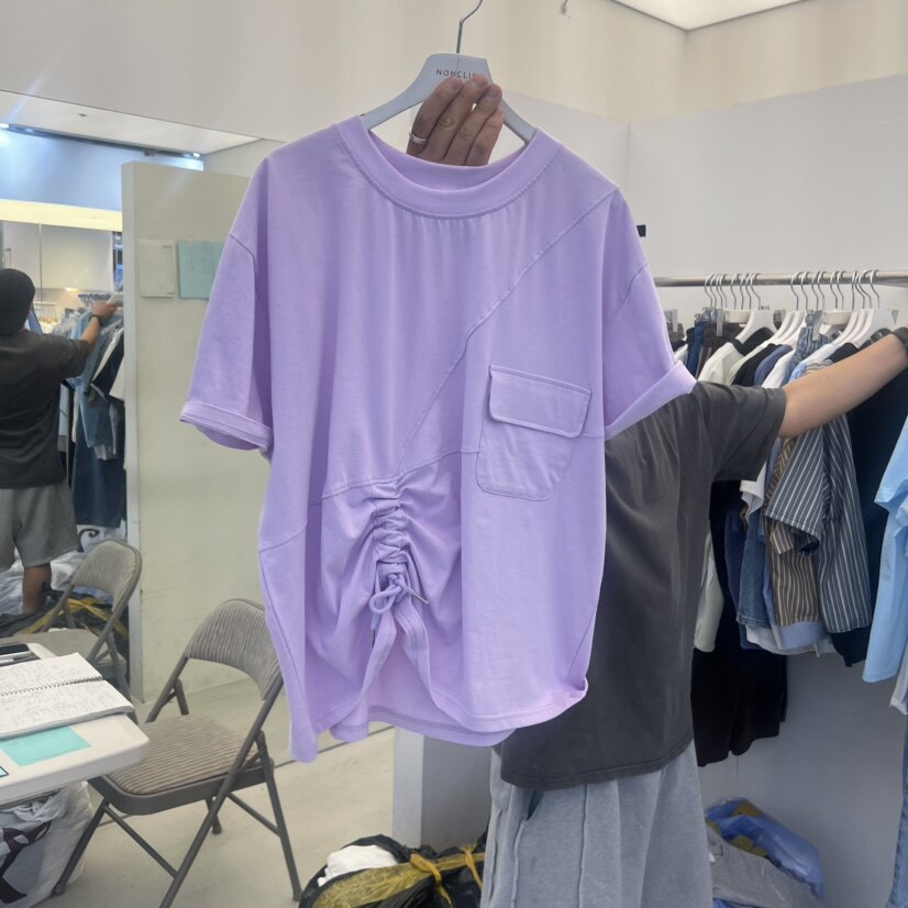 NON CLIP韩国东大门代购㊣女装新品推荐人气职业T恤口袋褶裥