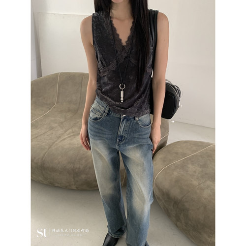 RIVER RAIN㊣东大门代购女装26秋季新品推荐吊带背心蕾丝丝绒无