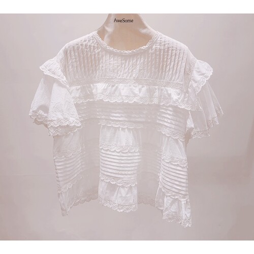 AWESOME-P㊣韩国东大门直邮女士新款时尚热卖休闲衬衫褶裥棉