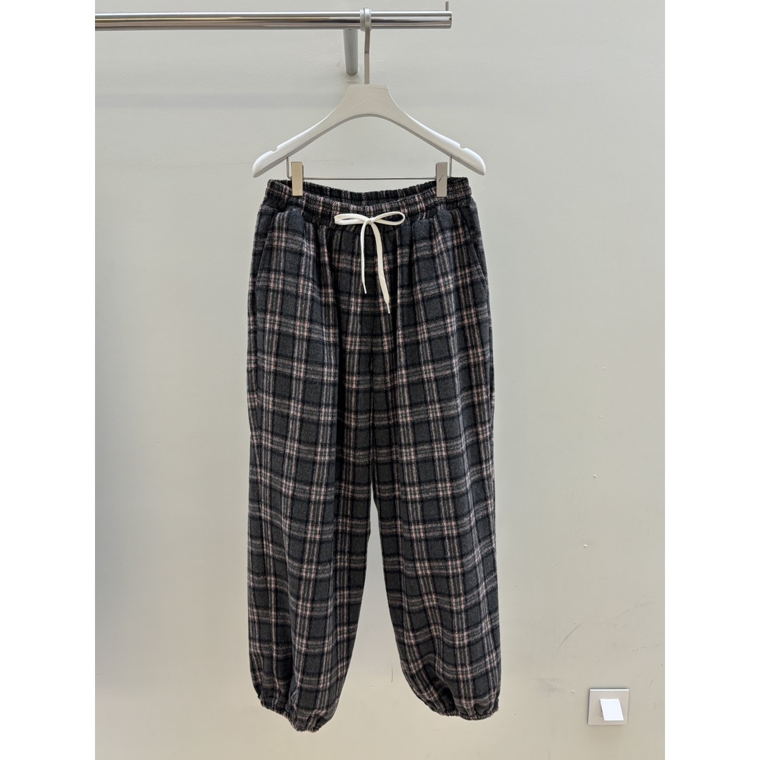 PEBBLE韩国直邮㊣女士新款休闲时尚真品推荐休闲裤抓绒格子