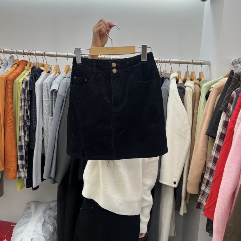 DRESS ROOM韩国代购㊣女装新款推荐人气25秋冬短裙灯芯绒开衩