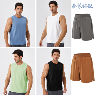 马拉松背心 田径训练砍袖 健身衣跑步运动套装 男宽松速干衣T恤无袖