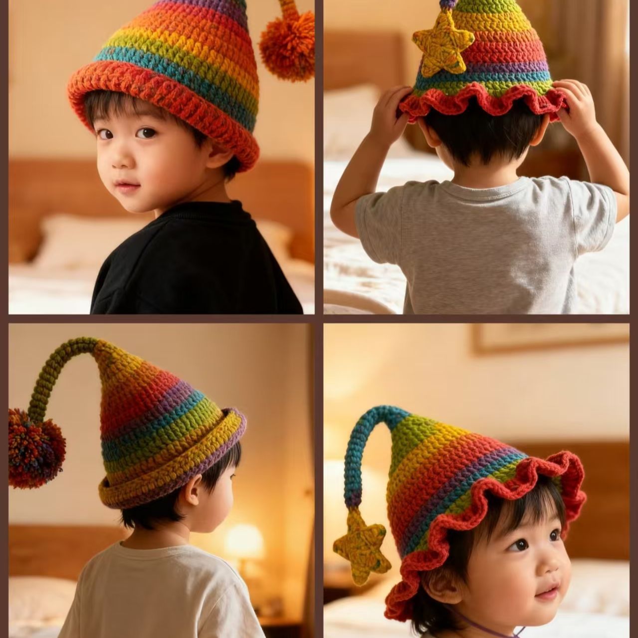 精灵帽子材料包粗毛线滟秋同款手工编织diy材料包彩虹色精灵帽子