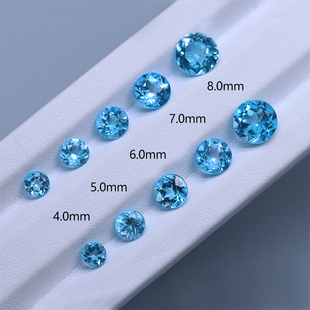 天然蓝托帕石瑞士蓝晶圆形戒面裸石戒指项链镶嵌配石厂家批发直销