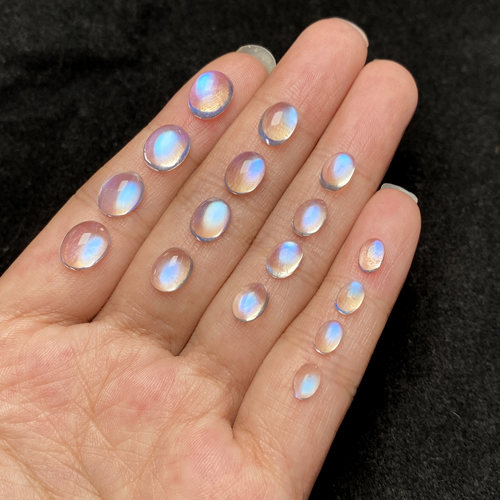 批发天然蓝月光石蛋形戒面裸石印度高透月光石强蓝光配石尺寸齐全