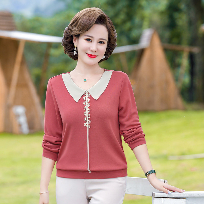 妈妈秋装长袖上衣新款2021中年女洋气针织小衫秋衣中老年女装套装