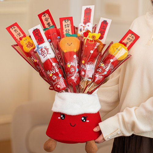 新年装饰摆件毛绒冰糖葫芦福桶