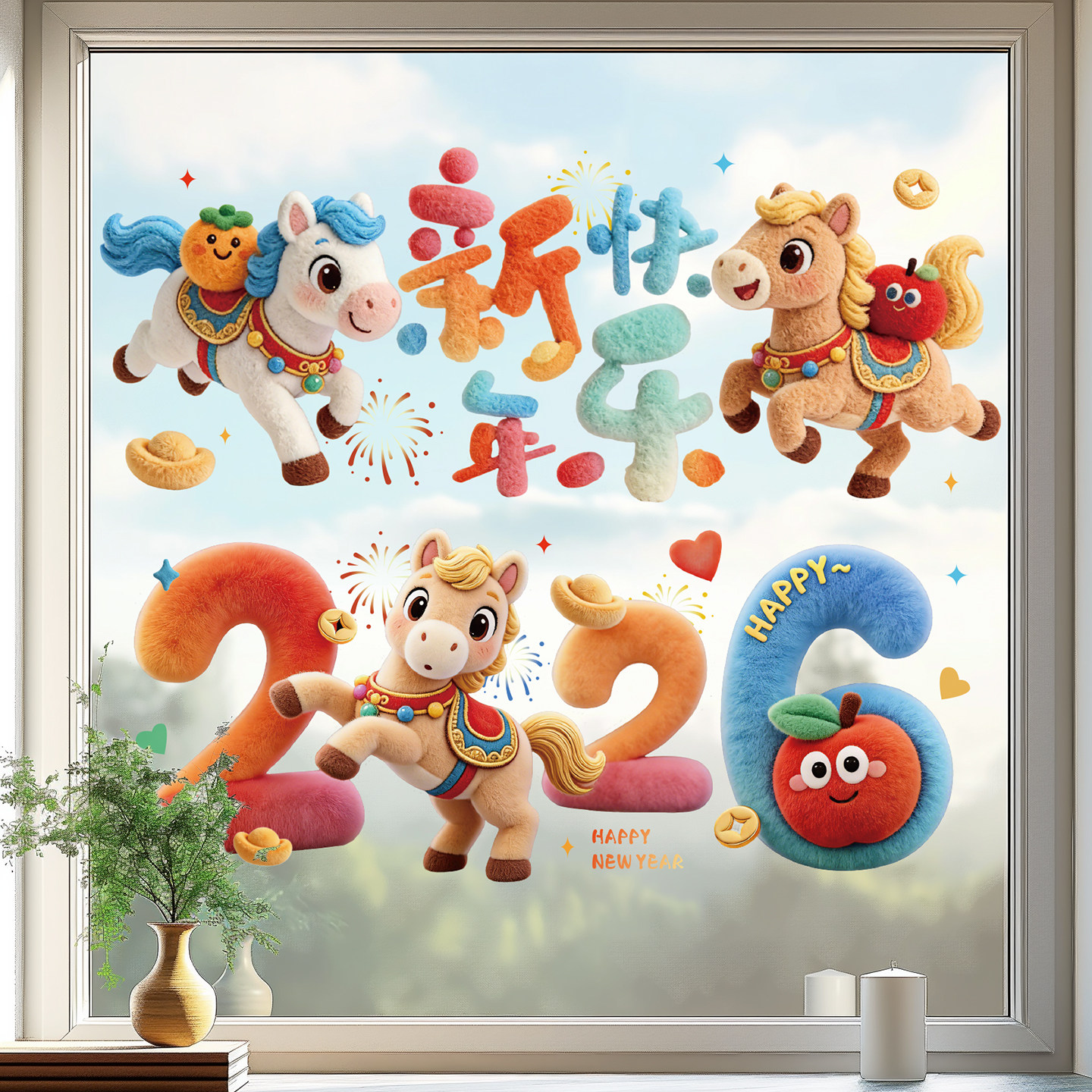 新年装饰品窗花福字2026春节氛围春节静电窗贴店铺橱窗玻璃门贴纸,节庆用品/礼品,喜字/剪纸/贴纸,淘宝优惠券,粉丝福利购,淘宝优惠卷