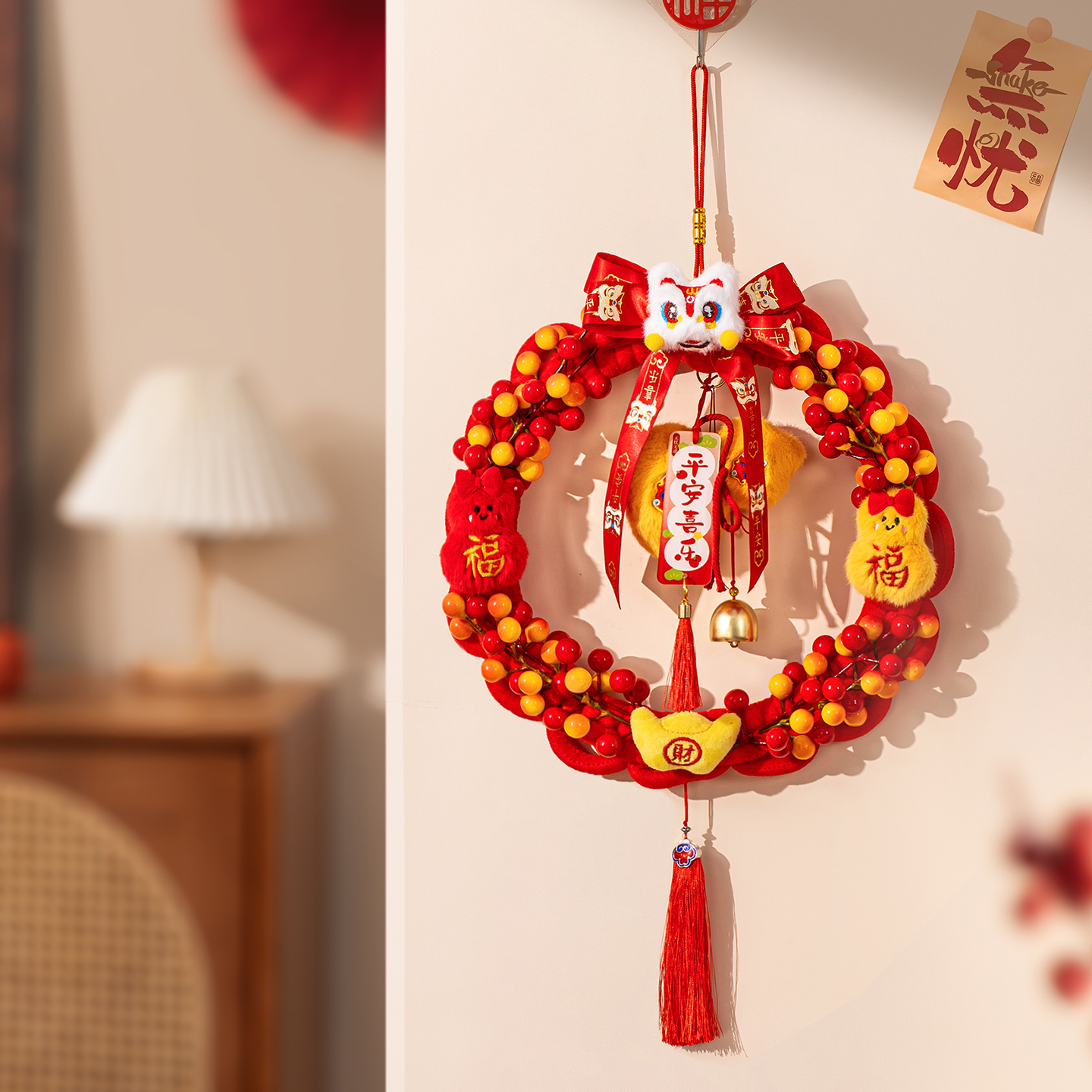 新年醒狮毛绒挂件2026新款福字