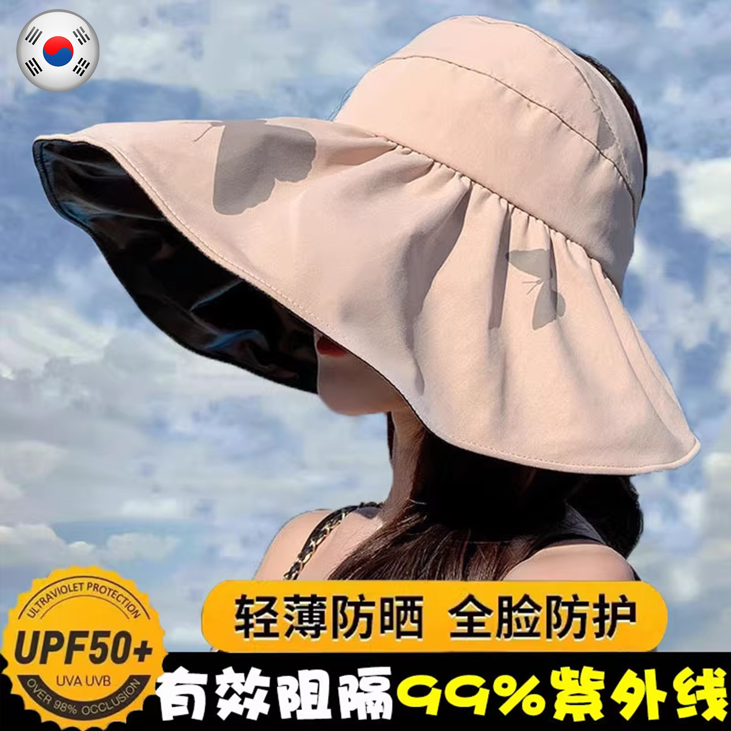 韩版渔夫遮阳帽女防晒防紫外线2026新款大帽檐黑胶夏天帽子可折叠
