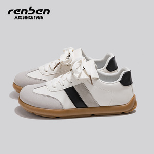 人本德训鞋女款2025春秋季新款百搭复古小白鞋平底休闲运动板鞋女