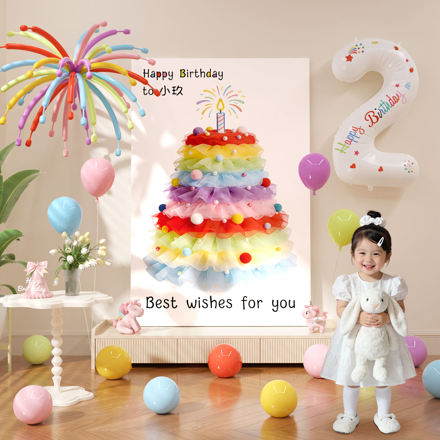 周岁生日场景布置装饰女孩儿童蛋糕kt板迎宾牌仪式感派对道具气球