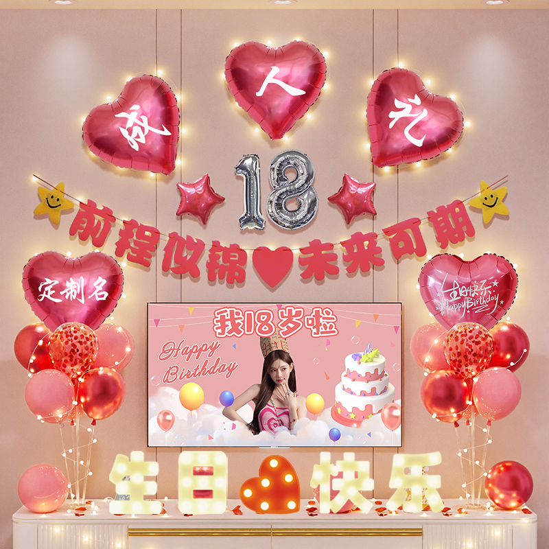 18岁成人礼生日布置气球投屏