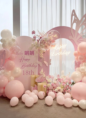 18岁女孩成人礼仪式感气球装饰品生日派对场景布置蝴蝶KT板背景墙