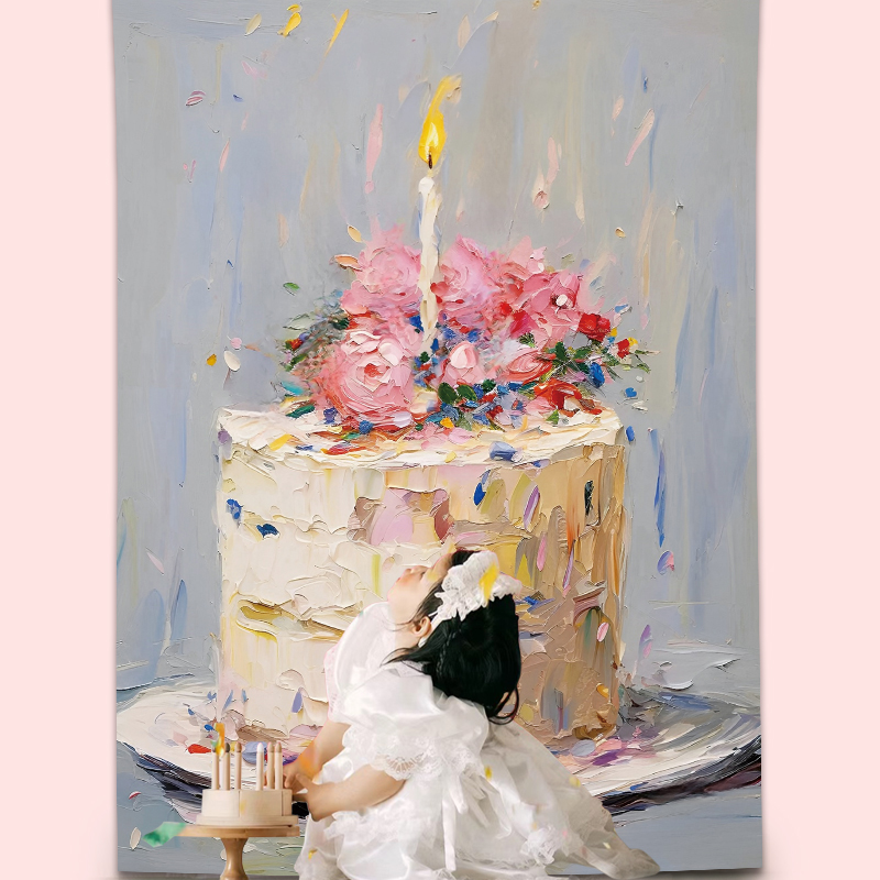 ins油画风生日蛋糕布置挂布
