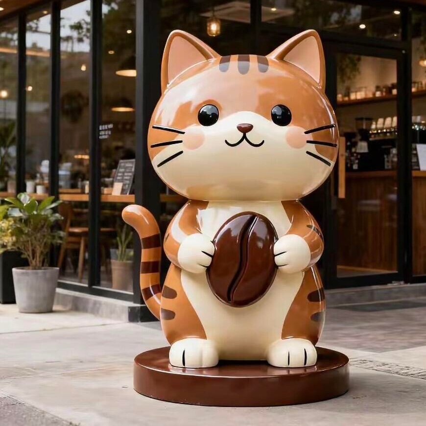 咖啡店铺玻璃钢猫门头雕塑定制