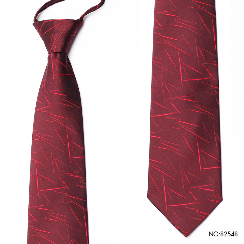 PAOLU&VERN保罗红色花纹酒红色免打结领带男士拉链式新郎婚庆正装