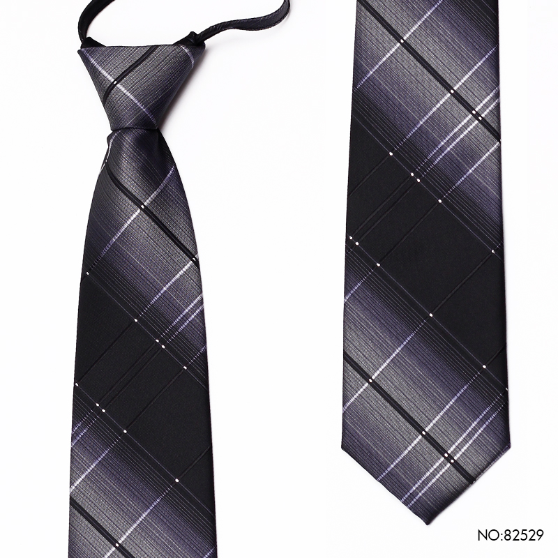 PAOLUVERN保罗领带花纹渐变黑免打结婚懒人男士8cm商务正装拉链款