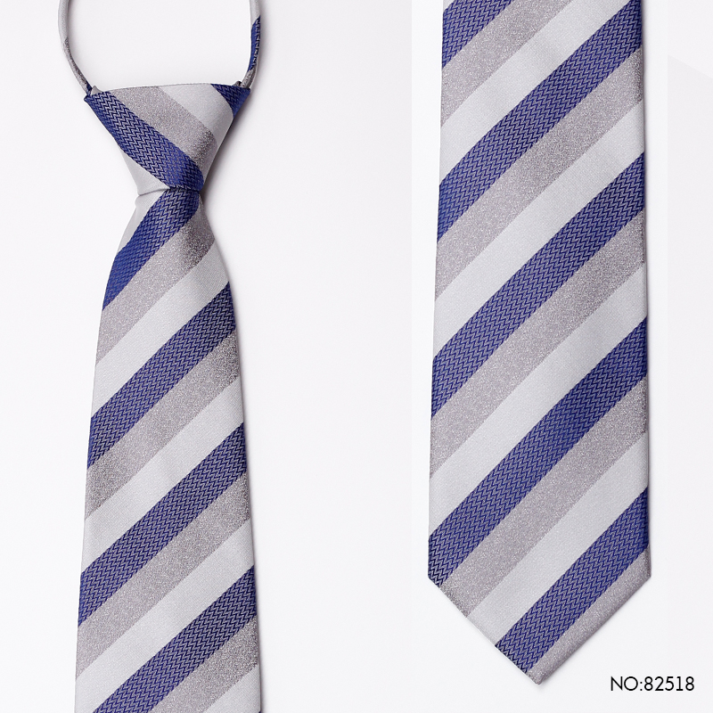 PAOLUVERN保罗领带条纹灰色系免打结婚懒人男士8cm商务正装拉链款