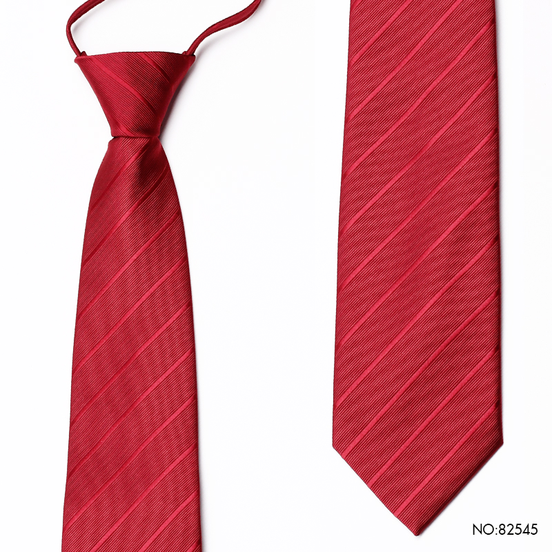 PAOLU&VERN保罗红色酒红色条纹免打结领带男士拉链式新郎婚庆正装