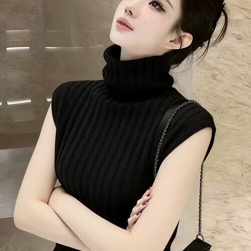 100%纯山羊绒马甲女加厚2026秋冬新款高领套头短款毛衣针织打底衫