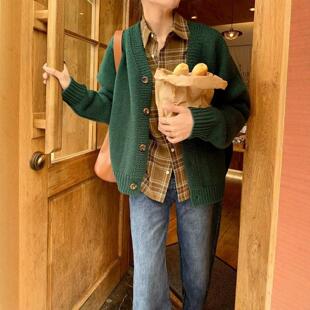 慵懒加厚毛衣外套 宽松大码 100%山羊绒针织开衫 女V领2024秋冬新款