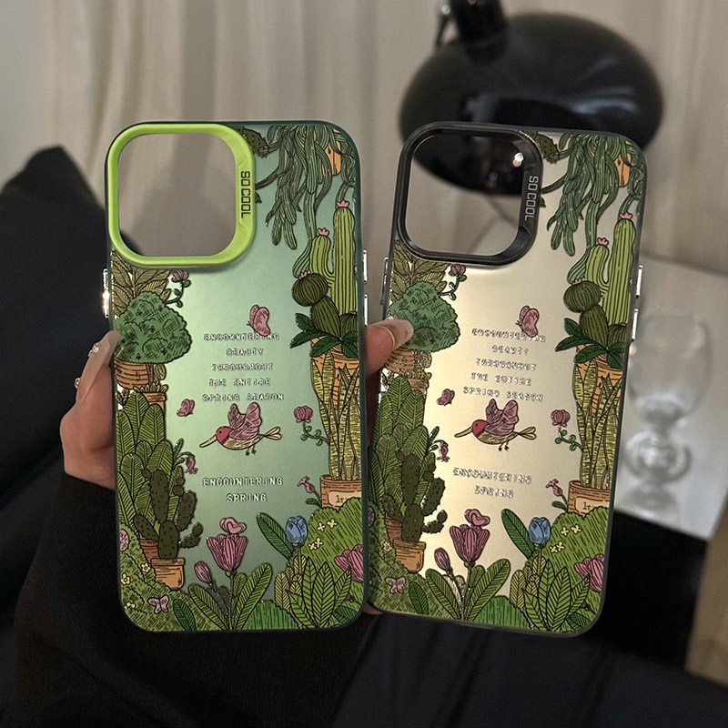 彩银IMD盆栽花朵适用于苹果16华为oppo小米vivo荣耀红米iphone一加可爱镜头加高卡通情侣手机壳