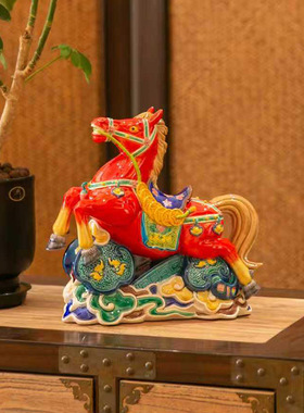 新年马年礼品套装如意前程国潮家居办公商务送礼中高端陶瓷马摆件