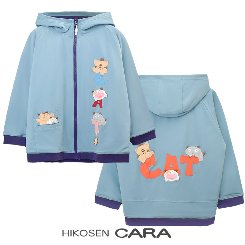 HIKOSEN CARA卡拉猫纯棉冬季CAT连帽棉服休闲宽松贴布棉衣厚外套