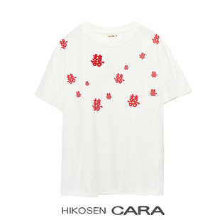 HIKOSEN CARA卡拉猫喜从天降中式刺绣囍短袖T恤圆领上衣男女同款