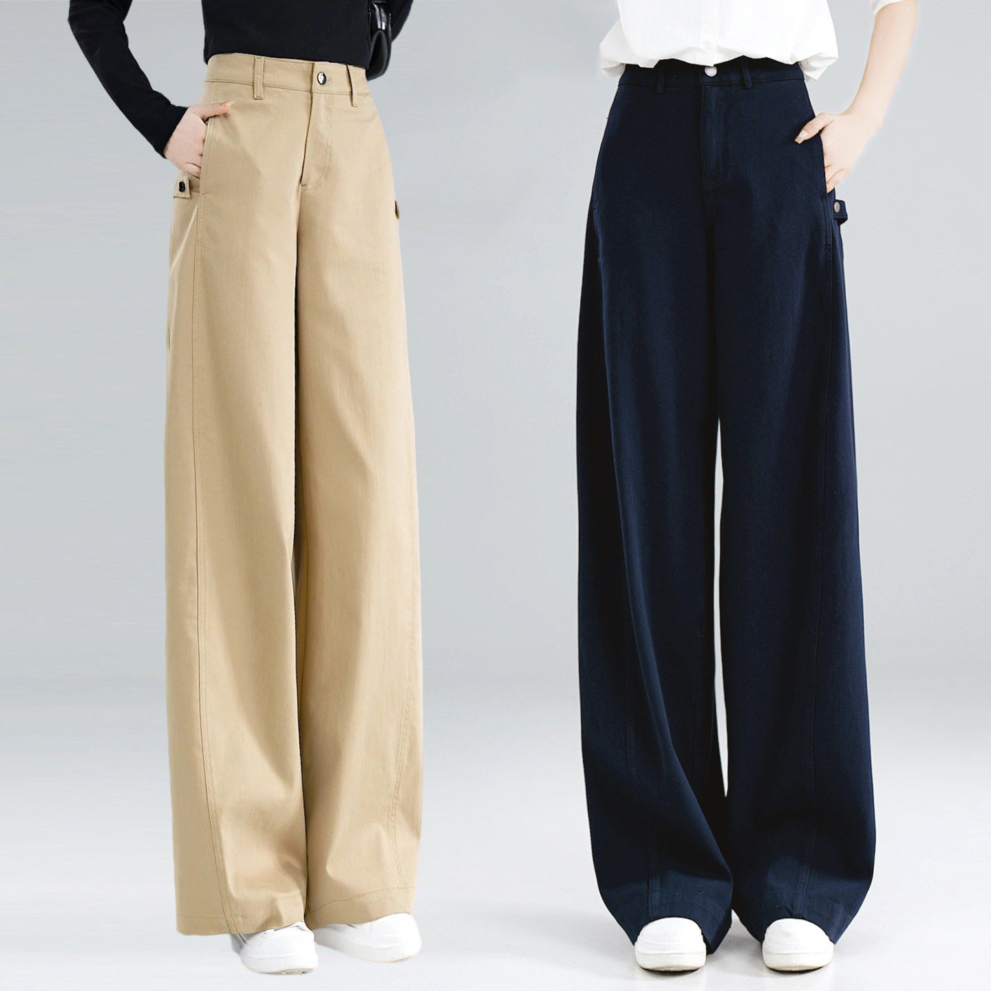 藏青色弯刀阔腿裤女春夏2026新款梨形报恩运动裤显瘦休闲镰刀裤子