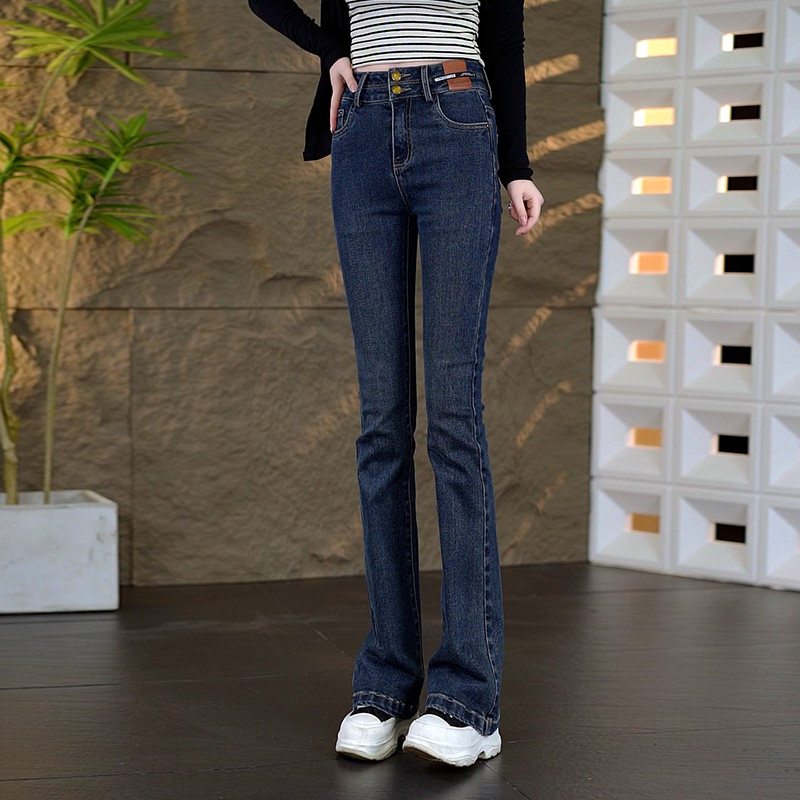 复古蓝弹力修身微喇牛仔裤女2026春秋新款高腰显瘦百搭喇叭马蹄裤