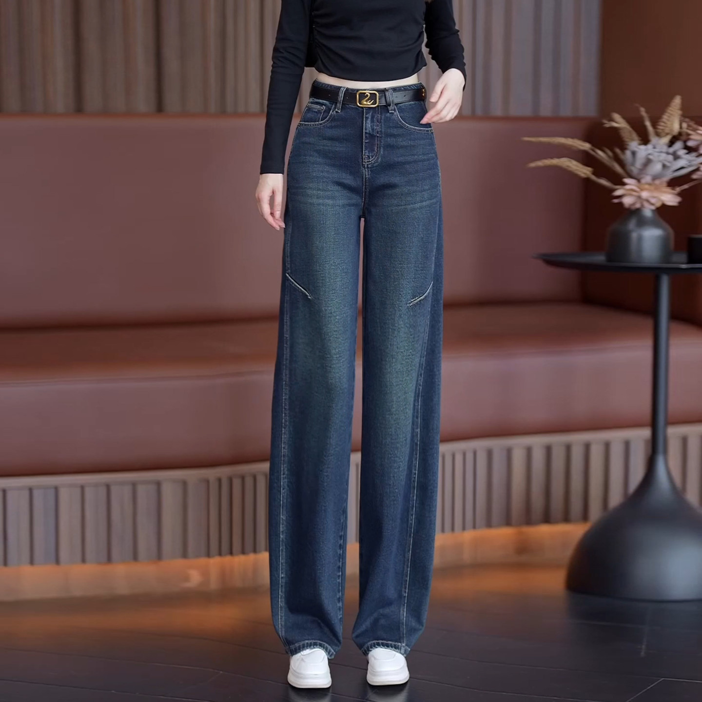 复古蓝弯刀牛仔裤女2026春秋季新款高腰流行香蕉阔腿裤显瘦休闲裤