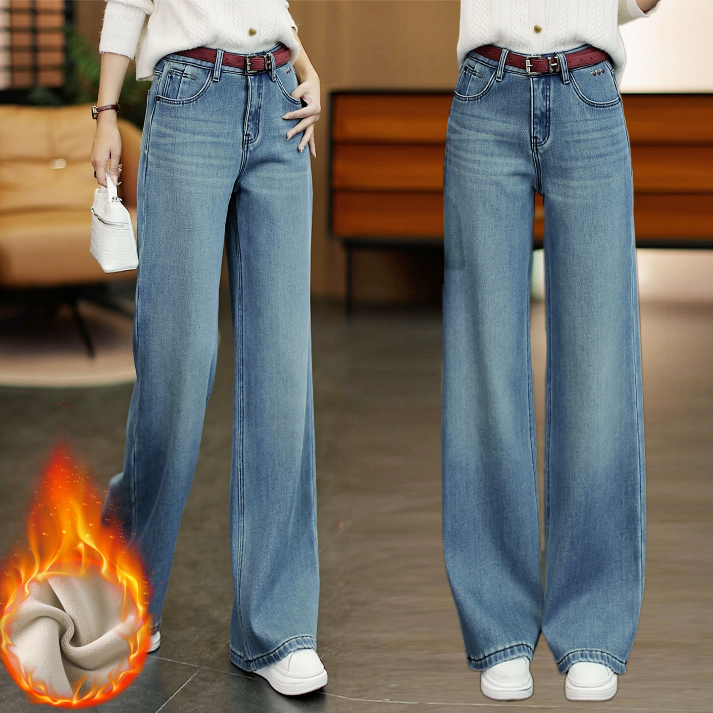 时尚百搭牛仔直筒裤女显瘦阔腿裤