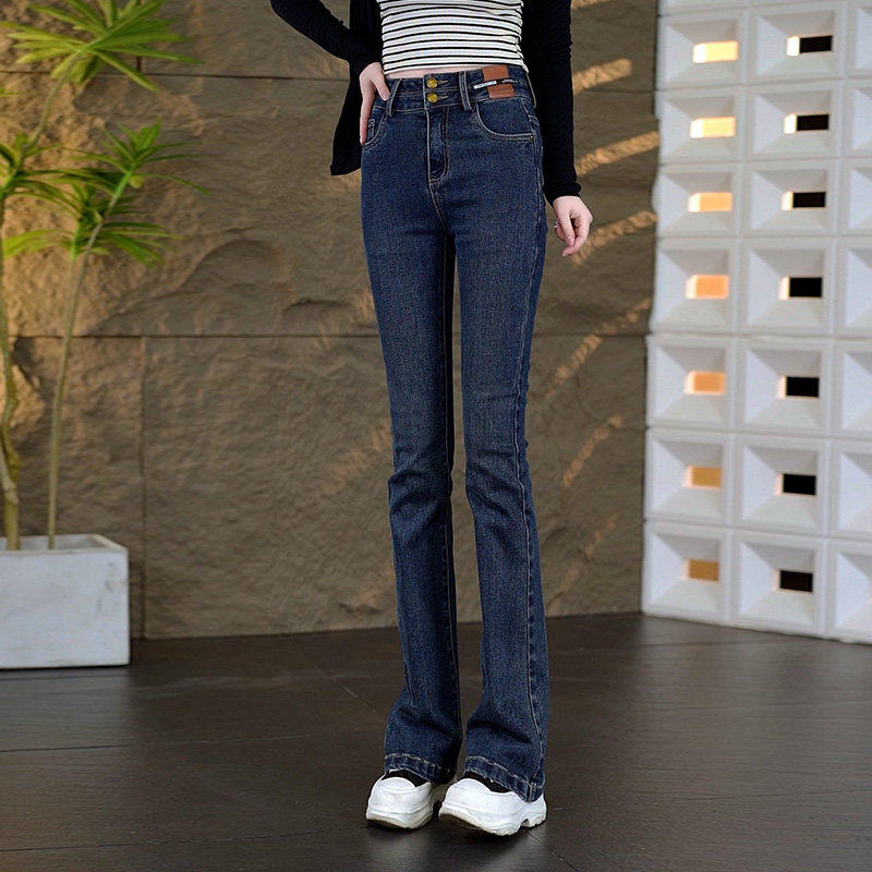 复古蓝弹力修身微喇牛仔裤女2026夏季新款高腰显瘦百搭喇叭马蹄裤