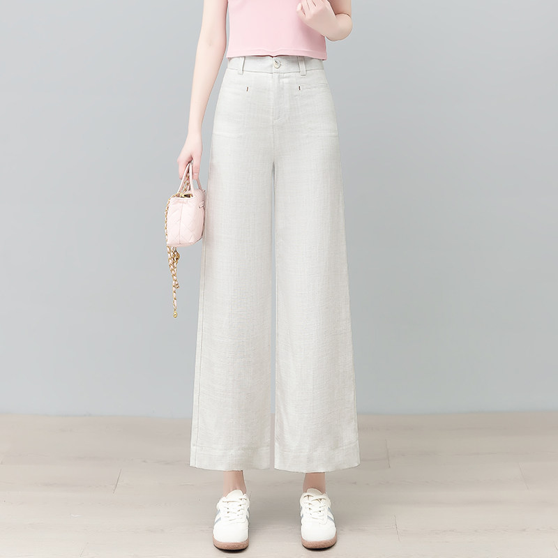 灰色天丝亚麻九分阔腿裤女2026夏季薄款韩版时尚休闲裤窄版直筒裤