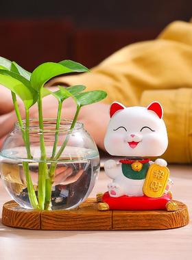 /招财猫水培创意摆件家用办公室桌面女生家居梳妆台饰品小摆设/