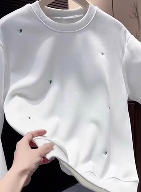 秋冬季新款小爱心刺绣圆领加绒加厚卫衣男百搭潮流长袖上衣23007