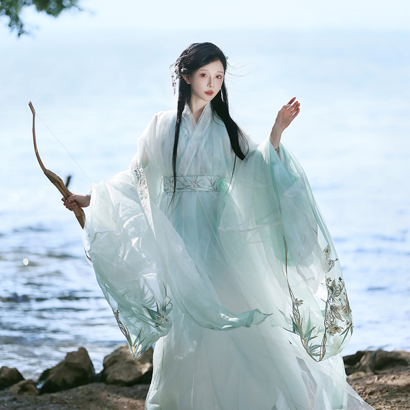 芥子记绿竹【潇湘夫人】原创唐制大袖改良汉服直裾春秋薄款汉服