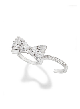 Glam Ever可爱银白色蝴蝶结戒指 造型简约潮人个性双指食指指环