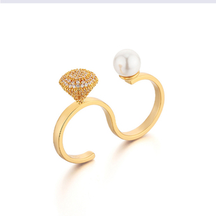 Glam 可调节双指戒指环女朋友 Ever情迷吊坠系列欧美风戒指时尚