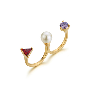 时尚 戒指 彩色指尖双指环戒指指环 Ever彩虹三颗镶嵌样式 Glam